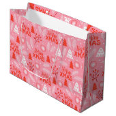 Merry Xmas Cute Pink Retro Botanische Kerstmis Groot Cadeauzakje (Voorkant Gekanteld)