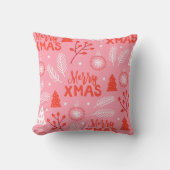 Merry Xmas Cute Pink Retro Botanische Kerstmis Kussen (Voorkant)