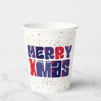 Merry Xmas Cute Red Blue Gold Papieren Bekers