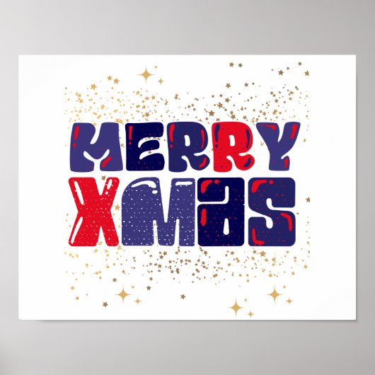 Merry Xmas Cute Red Blue Gold Poster (Voorkant)