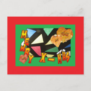 Merry Xmas-Glas in lood met Leaves Red Briefkaart