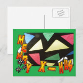 Merry Xmas Glas in lood Pattern & Stars Briefkaart (Voorkant / Achterkant)