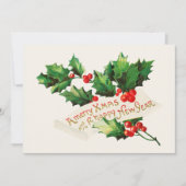 Merry Xmas & Happy New Year Holly Feestdagenkaart (Voorkant)