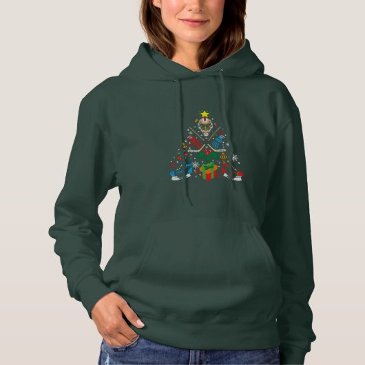 Merry Xmas Ice Hockey Christmas Tree Hoodie (Voorkant)