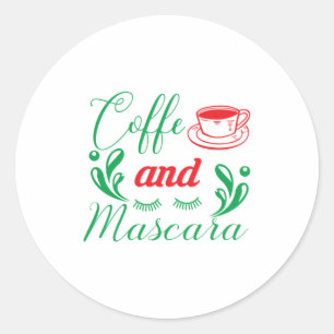 Merry Xmas koffie en Mascara Ronde Sticker