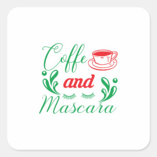 Merry Xmas koffie en Mascara Vierkante Sticker