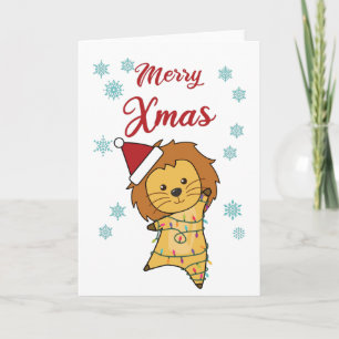 Merry Xmas Lion Snow Big Cat Fairles Kaart