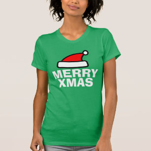 Merry Xmas op shirten met het pet van de Kerstman T-shirt