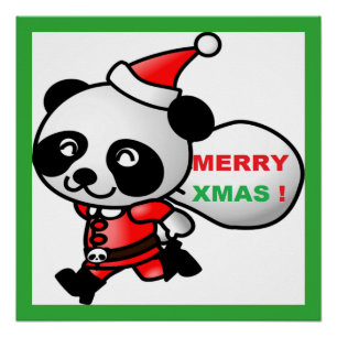 "MERRY XMAS" PANDA BEER SANTA PERFECT POSTER