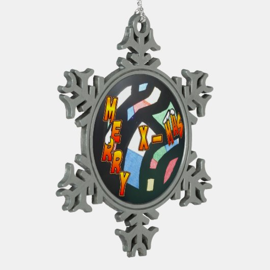Merry Xmas Pattern Pewter Snowflake Ornament (Links)