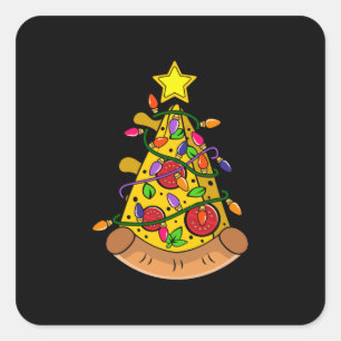 Merry Xmas Pizza kerstboomverlichting Vierkante Sticker
