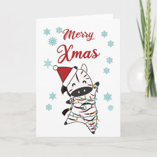 Merry Xmas Zebra Safari Zoo Snow Cute Kaart