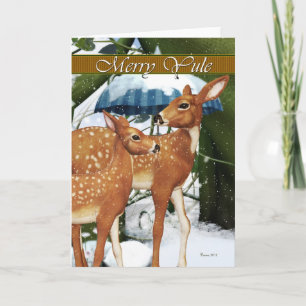 Merry Yule Doe en Fawn Deer Blank Card Feestdagen Kaart