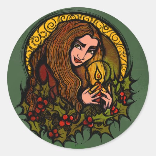 Merry Yule Witch Ronde Sticker (Voorkant)