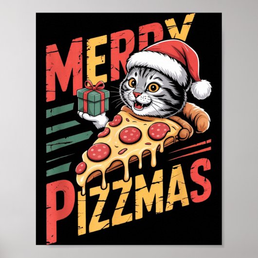 Merry Zzmas Christmas Cat Funny Zza Lover Xmas Cat Poster (Voorkant)