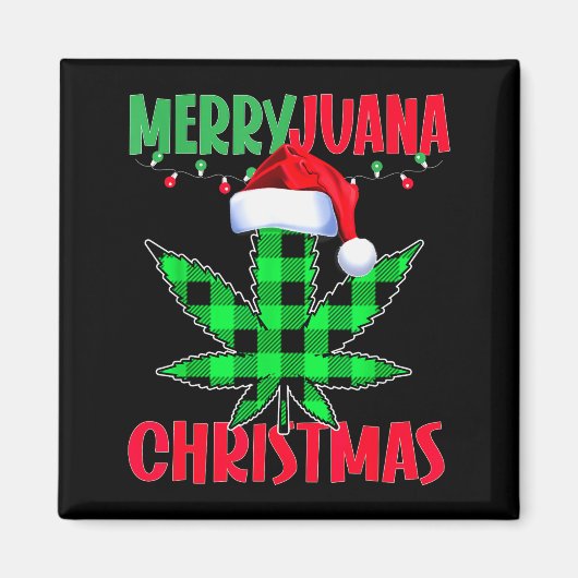 Merryjuana Weed Leaf Funny Christmas Pajama X-mas Magneet (Voorkant)