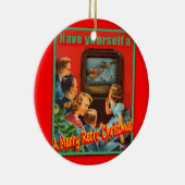 MerryRetroChrmsTV-CERAMIC Round Ornament (Rechts)