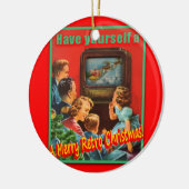 MerryRetroChrmsTV-CERAMIC Round Ornament (Links)