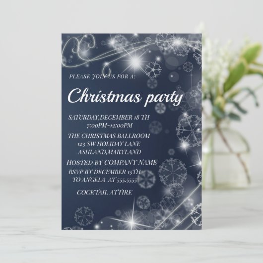 Merveilleux Blue Sparkly Noël Invitation (Debout devant)