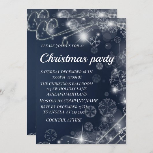 Merveilleux Blue Sparkly Noël Invitation (Devant / Derrière)