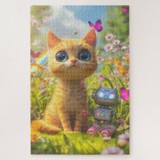 Merveilleux chat et petit robot puzzle (Vertical)