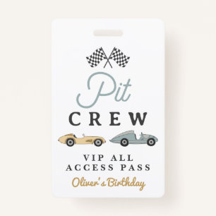 MERVERICK Race Car Birthday Party Pit CreIP Pass Badge