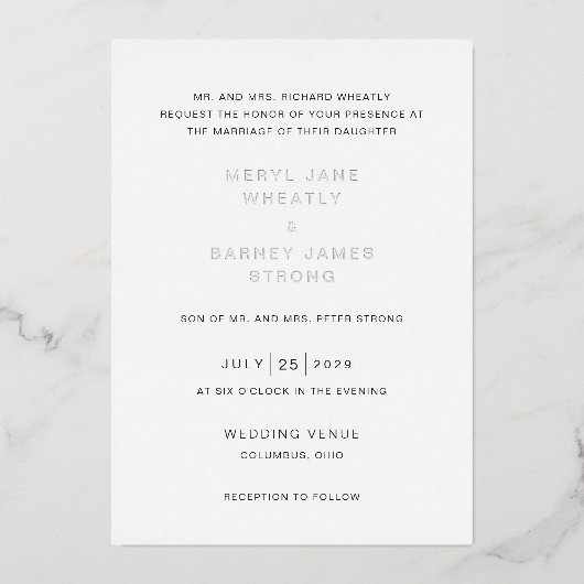 Meryl Elegant Modern Wedding Folie Uitnodiging (Voorkant)