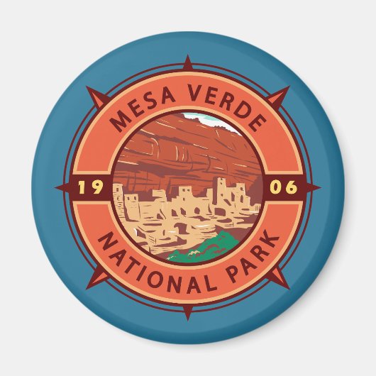 Mesa Verde National Park Retro Compass Embleem Magneet (Voorkant)