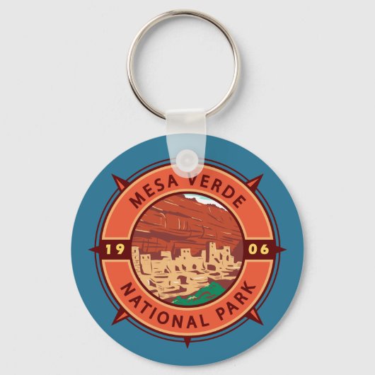 Mesa Verde National Park Retro Compass Embleem Sleutelhanger (Voorkant)
