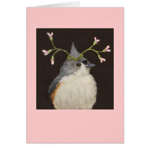 Mésange tuftée avec la carte d'arachide de porc