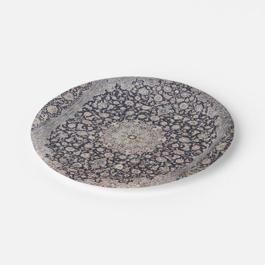 Meshed Persia Dusty Blue Dark Grey Papieren Bordje (Gekanteld)