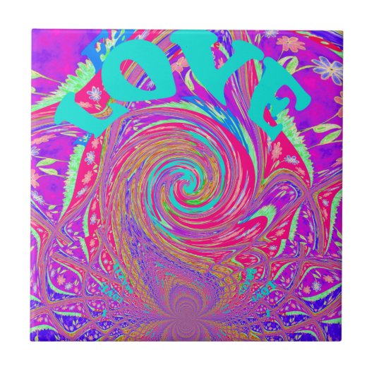 Mesmeriserende Whirlpool Liefde Cyan Tekst kunst G Tegeltje (Voorkant)