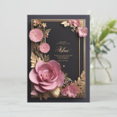 Mesmeriserende Zwart Roze 3D Bloem Groeten Kaart (Staand voorkant)