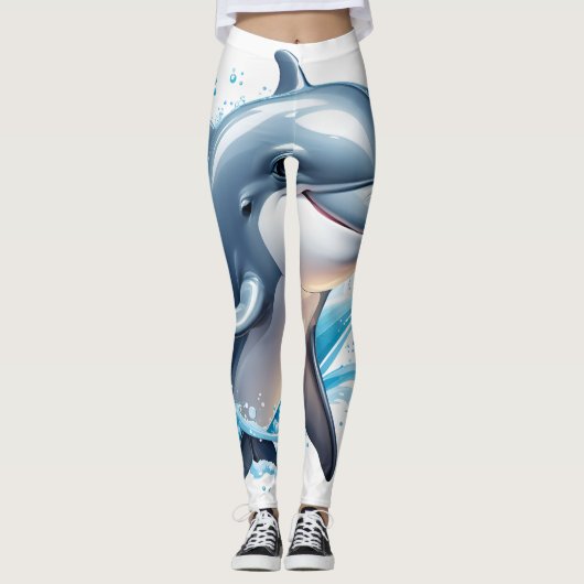 "Mesmerizing Blue Dolphin Design on Trendy Legging (Devant)