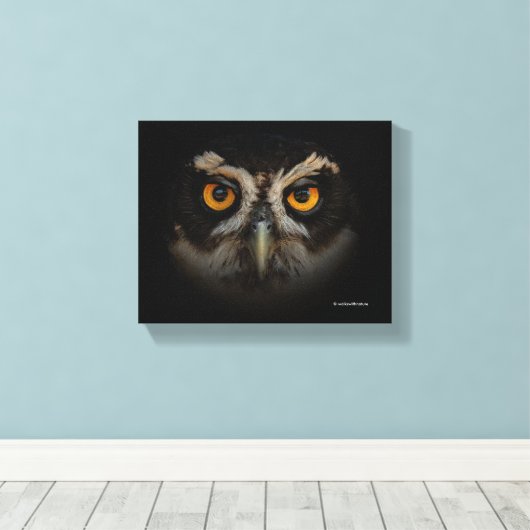 Mesmerizing Golden Eyes of a Spectacled Owl Canvas Afdruk (Insitu (Houten vloer))