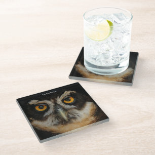 Mesmerizing Golden Eyes of a Spectacled Owl Glazen Onderzetter