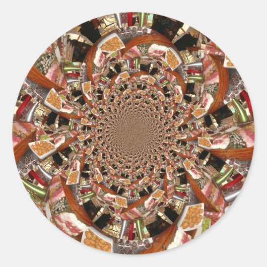 Mesmerizing Mozaïek van Sushi Bruine Kleuren Ronde Sticker (Voorkant)