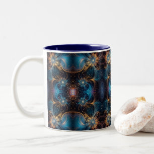 Mesmerizing Swirling Mandelbrot Motieven – Fractal Tweekleurige Koffiemok