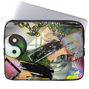 Mess of design objects & symbols with rogh effect laptop sleeve