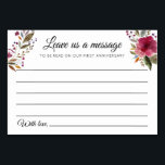 Message aux nouveaux mariés Livre d'invités Cartes<br><div class="desc">Ces belles cartes personnalisées "Laissez-nous un message" seront le complément parfait à votre réception de mariage ou douche nuptiale/couple. Ce design présente des fleurs d'aquarelle bordeaux et offre aux clients un espace pour laisser leurs conseils et encouragements aux jeunes mariés.</div>