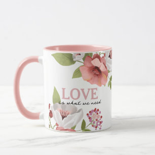 Message d'amour avec Mug de fleurs roses
