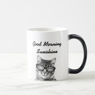 Message de bonjour noir et blanc 11oz chatte mug