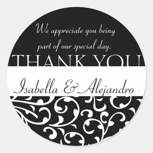 Message de Merci mariage damassé Favoriser Sticker (Devant)