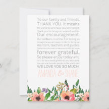 Message de remerciement de carte de table de maria