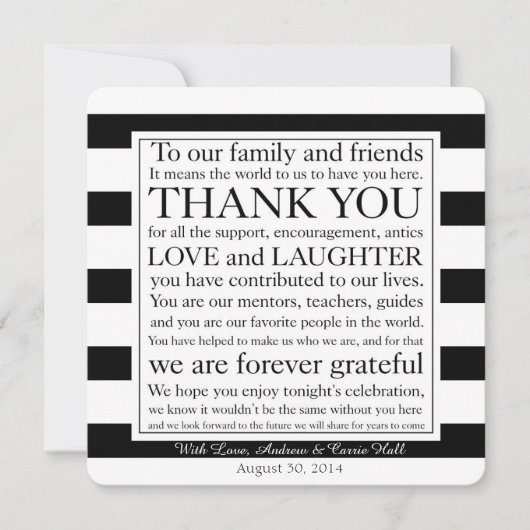 Message de remerciement pour la carte de placement (Devant)