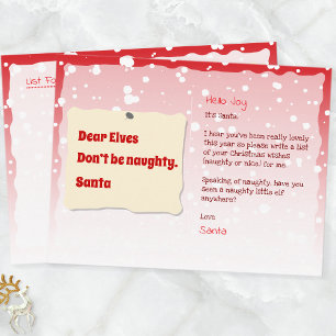Message du Père Noël aux Elfes Vilains Carte de Fê