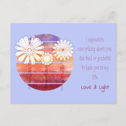 Message Merci avec fleurs et carte postale coucher (Devant)