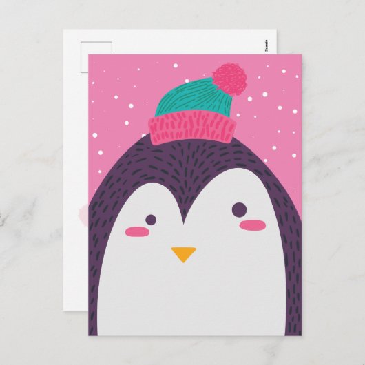 Message Pingouin mignon de la carte postale Fête E (Devant / Derrière)