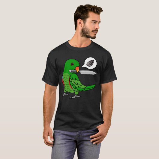 Messenpapegaai wil zaden in mannelijke eclectus t-shirt (Voorkant volledig)