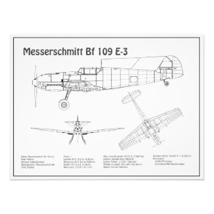 Messerschmitt Bf 109 - Vliegtuigblauwdruk BD Foto Afdruk